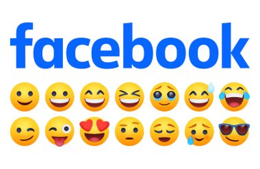 Facebook Gülümsemeleri ve Empatik Emoji Tepkileri, Sosyal medya tepkileri konsepti, vektör illüstrasyonu, şeffaf arkaplan
