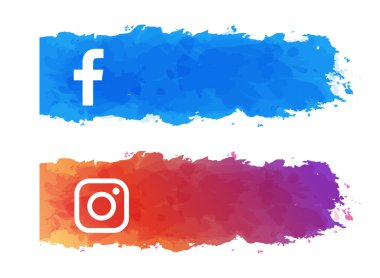 Meta uygulamaları logolu suluboya etiketleri: Facebook ve Instagram, şeffaf bir arkaplan, vektör illüstrasyonu