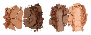 Kırık ve Ezilmiş Makyaj Paletleri, şeffaf bir arkaplan, üst görünüm izole