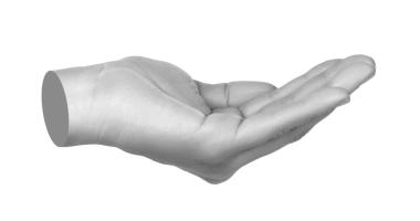 Eller, şeffaf arka planda izole edilmiş sanal bir şey gösteriyor. Çağdaş sanat