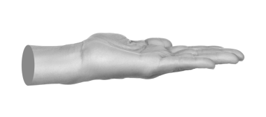 Eller, şeffaf arka planda izole edilmiş sanal bir şey gösteriyor. Çağdaş sanat