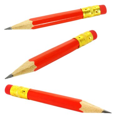 Şeffaf bir arkaplan, okul ve ofis malzemeleri kavramına izole edilmiş kısa kalem seti.