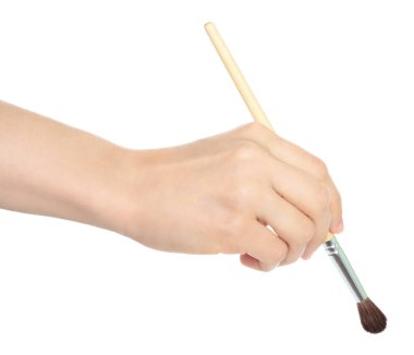 Kadının elinde boya fırçası, şeffaf bir arkaplan, resim ve tasarım konsepti var.