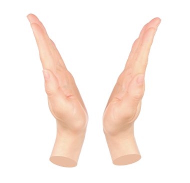 Eller, şeffaf bir arkaplanda sanal bir şey tuttuğunu gösteriyor. Çağdaş sanat