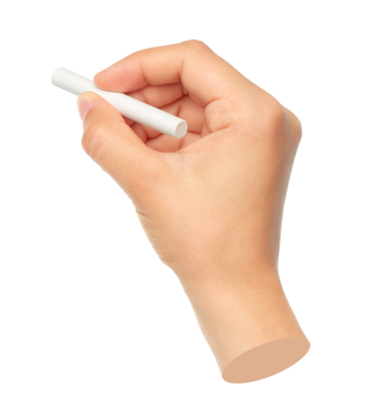 Şeffaf arka planda izole edilmiş tebeşirli bir el. Çağdaş sanat