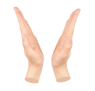 Eller, şeffaf arka planda izole edilmiş sanal bir şey gösteriyor. Çağdaş sanat