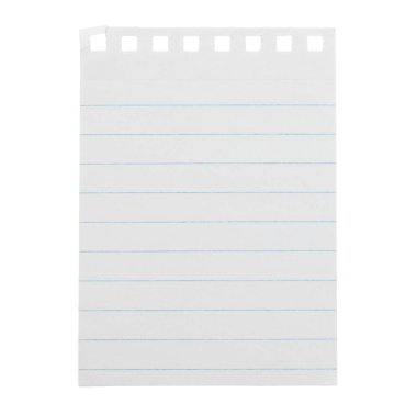 Saydam bir arkaplanda izole edilmiş, dokusu olan beyaz, boş bir not defteri kağıdı. Ofis içi boş kağıt kavramı