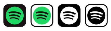 Kyiv, Ukraine - February 05, 2024: Set of Spotify mobile app icons, printed on paper. Spotify is an audio streaming and media services provider