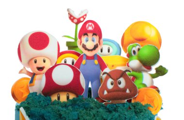 Super Mario video oyunu tasarımındaki Holiday Cake, şeffaf bir arka planda. Tatil kavramı