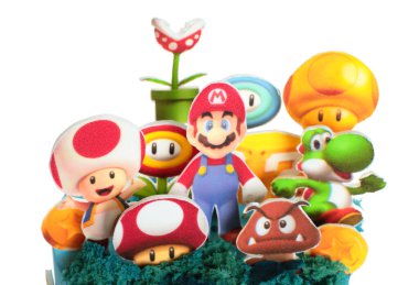 Super Mario video oyunu tasarımındaki Holiday Cake, şeffaf bir arka planda. Tatil kavramı