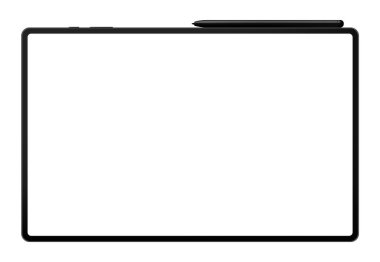 Şeffaf arkaplanda boş ekranı olan tablet bilgisayar. Grafik ve web tasarımı için gerçekçi vektör illüstrasyonu