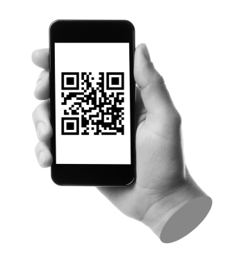 QR kodlu akıllı telefon, şeffaf bir arka plan, teknoloji ve aygıt konsepti ile izole edilmiş. Çağdaş sanat tasarımı