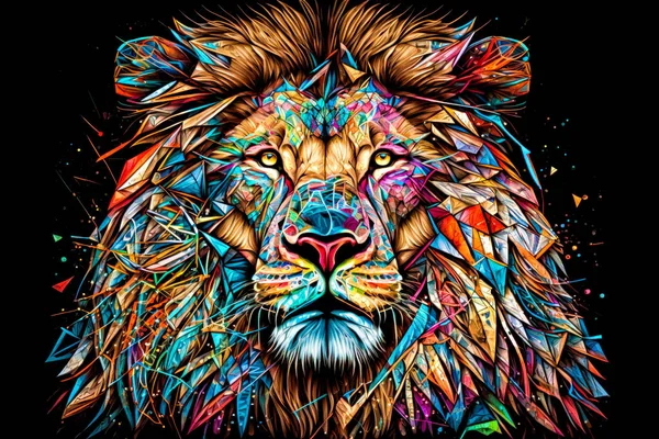Lion head with colorful abstract background. Psychedelic design.