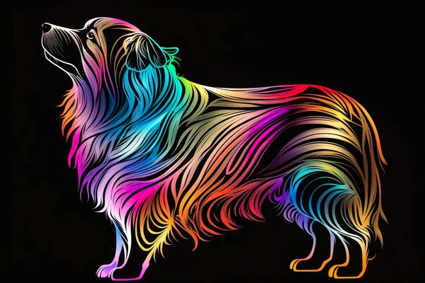 Colorful dog on a black background. illustration for your design