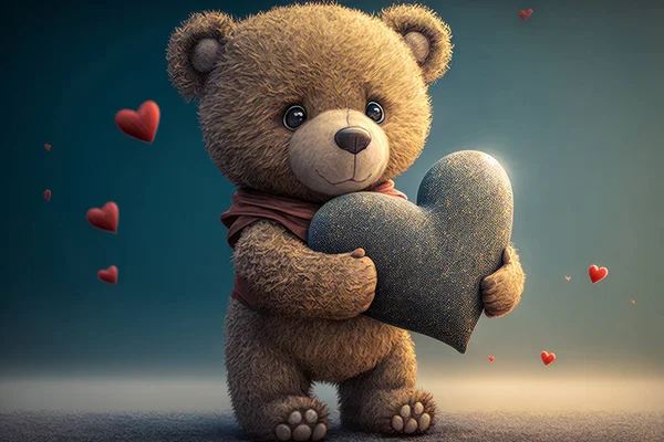 Teddy bear with a heart on a blue background