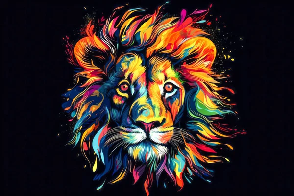 lion illustration drawing sketch painting on black background