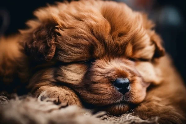 Cute sleeping puppy of american cocker spaniel close up