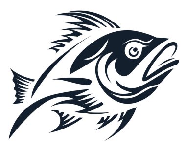 Beyaz arka planda çizgili levrek balığının silüeti