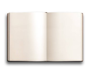 Boş açık kitap kırpma yolu ile beyaz arkaplan izole. Üst görünüm.