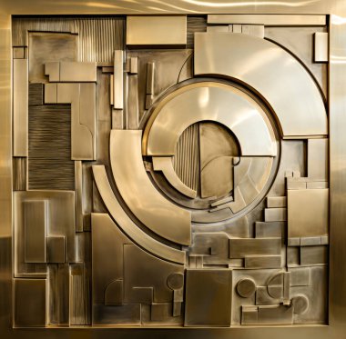 Brass renklerinde soyut geometrik bileşim.