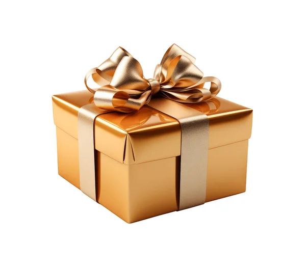 Gold Christmas Gift Isolated White Background — Stock Photo, Image