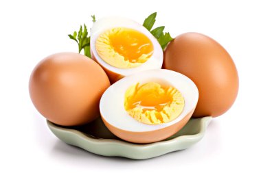 Beyaz arka planda izole edilmiş kaynamış yumurtalar..