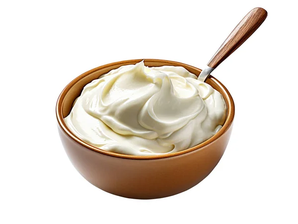 Bowl Sour Cream Isolated White Background Clipping Path Stock Picture