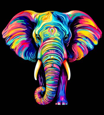 Parlak gökkuşağı desenli bir fil. vektör illüstrasyonu