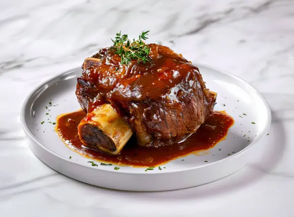 Plate Delicious Lamb Ribs Sauce Table — Stockfoto