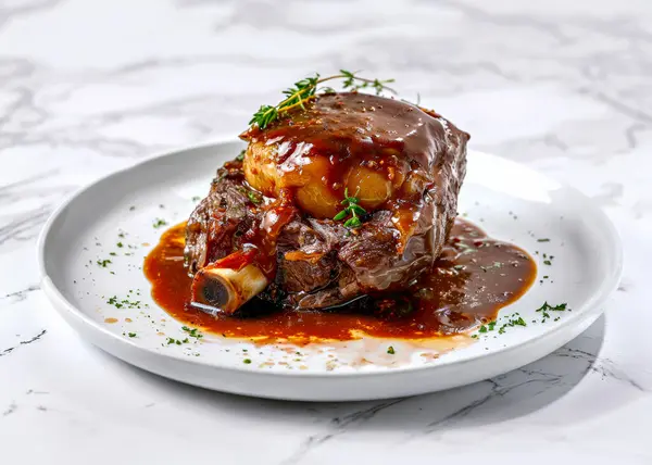 Grilled Beef Steak Potato Sauce — Stock Photo, Image