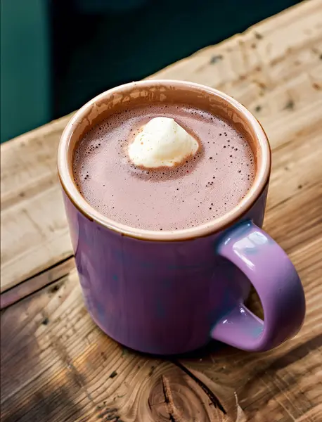 Heiße Schokolade Mit Marshmallows Becher Auf Dem Tisch — Stockfoto