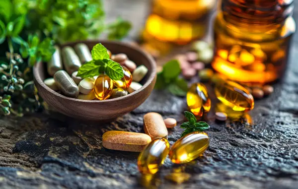 Alternatif tıp Bitkisel takviyeler. seçici odak.