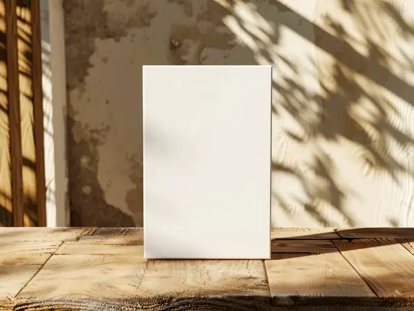 Duvarda boş tahta kartpostal var.