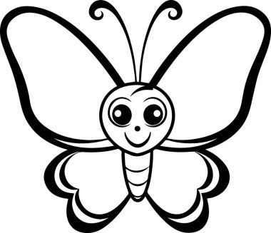 Beyaz arka planda gülümseyen bir kelebek.