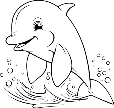 Yunus atlama ve el sallamanın vektör karikatürü çizimi