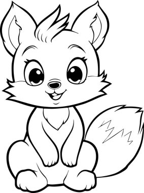 Sevimli bir tilki çizgi filmi. Çocuklar ve yetişkinler için boyama kitabı.