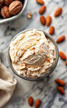 Ev yapımı fıstık ezmeli ve bademli krema. sağlıklı gıda konsepti.