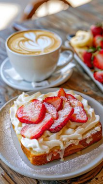 Masada kremalı çilekli pasta.