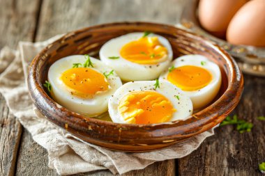 boiled eggs in a frying pan