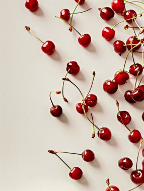 Beyaz arka planda olgun kirazlar.