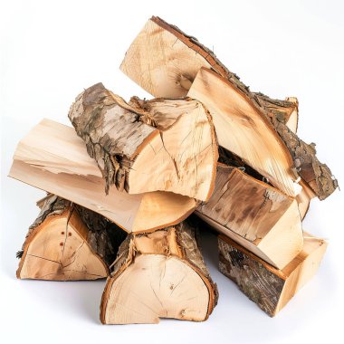 Beyaz arkaplanda odun yığınları