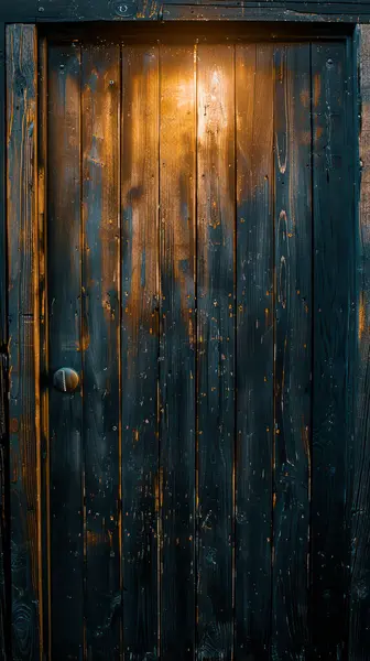 Parlayan ışığı olan eski ahşap kapı..