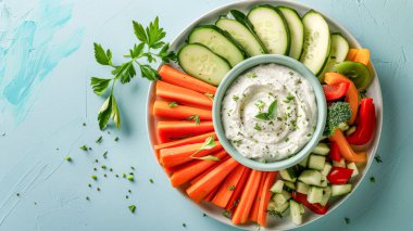 Soslu sebze tabağı, üst manzara..