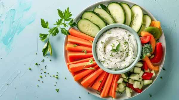 Soslu sebze tabağı, üst manzara..