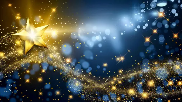 Mavi arka planda iz bırakan altın yıldız