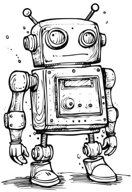 Antenleri ve hantal ayakları olan klasik oyuncak robot..