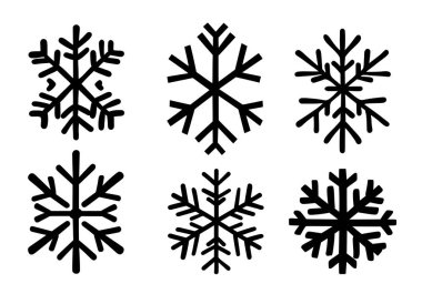 Altı farklı kar tanesi simgesi, siyah..