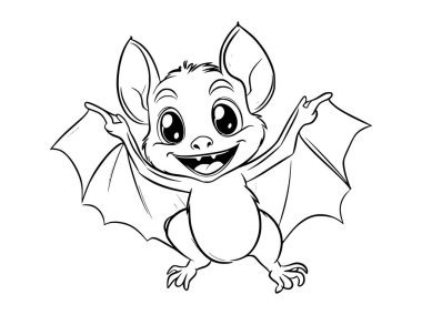 Kanatları açık, sevimli çizgi film yarasası..