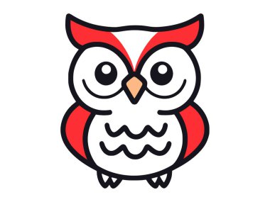 Sevimli çizgi film baykuşu, kırmızı ve beyaz