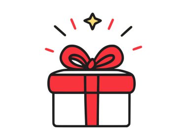 Kırmızı kurdeleli hediye kutusu ve yay.